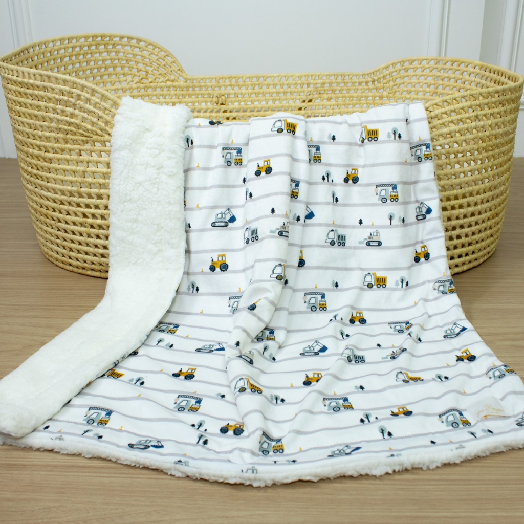 Coberta Para Bebê Menino Plush e Sherpa Edredom De Inverno Quentinho Manta Sherpa Estampa De Trator