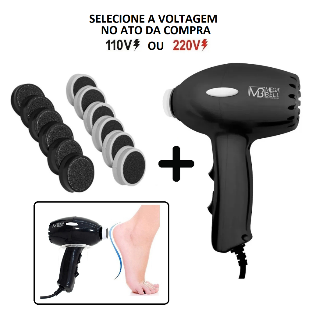 Pedicuro Lixa Elétrica Tira Calo Esfoliador Mega Bell Com 12 Lixas a em Oferta na Shopee