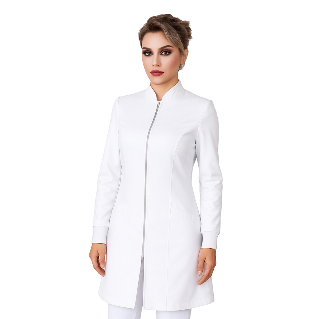JALECO FLZ Feminino Acinturado Gola Padre Ziper Oxford Branco manga longa Preto Rosa envio imediato