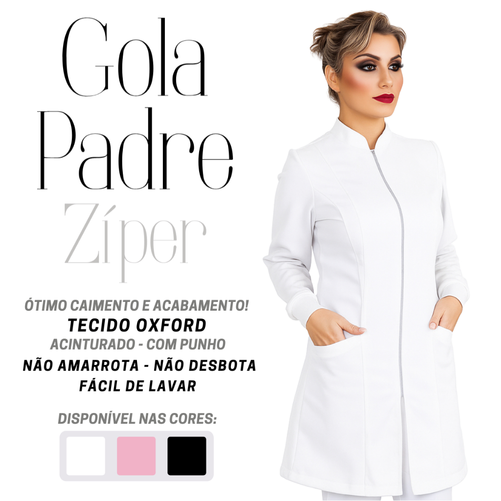 JALECO FLZ Feminino Acinturado Gola Padre Ziper Oxford Branco manga longa Preto Rosa envio imediato em Oferta na Shopee