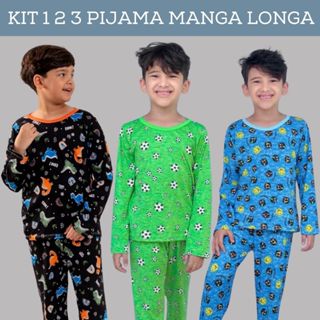 Kits C/1,2 Pijama Infantil Menino Manga Longa - Veste de 1 a 13 anos em Oferta na Shopee