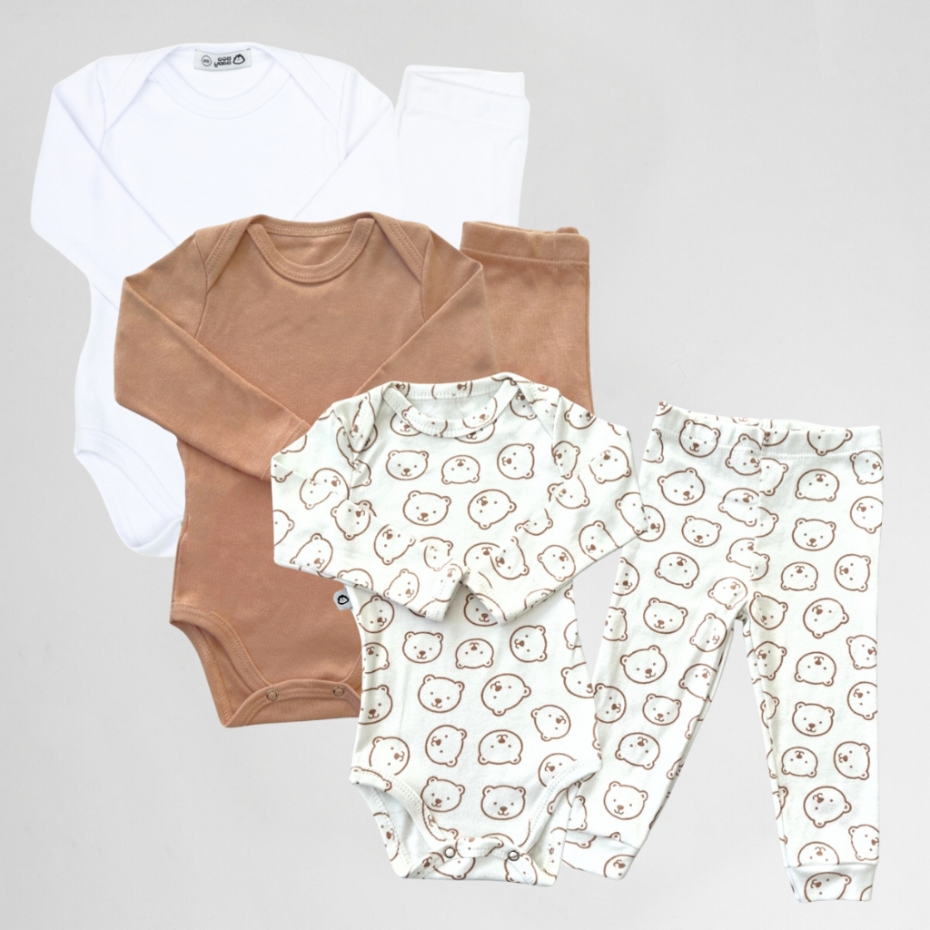 Conjunto/Kit Lilobu 6 Peças Body e Calça Bebê Antialérgico Pagão Mijão 100% Algodão RN ao GG 24004-K3-C1