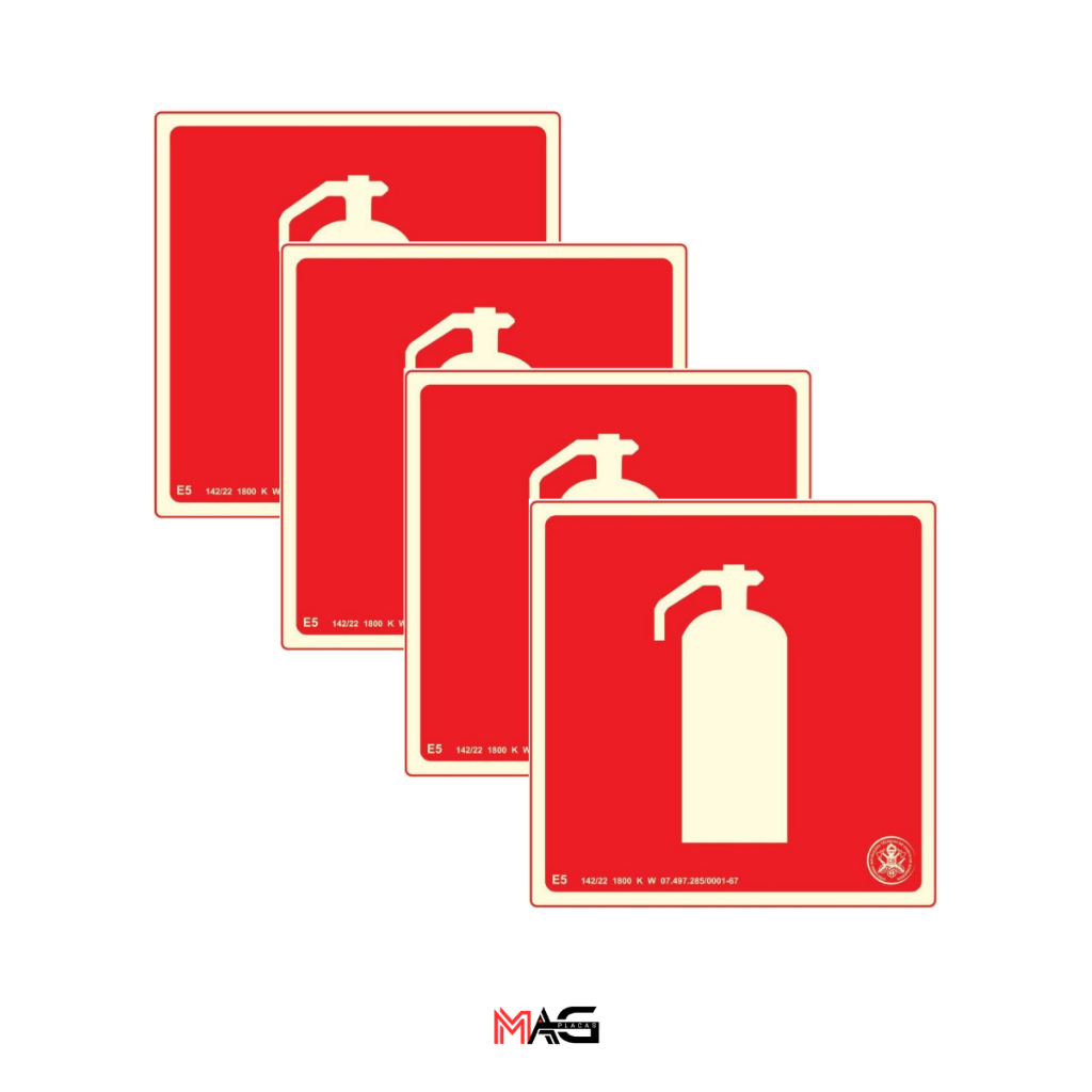 KIT COM 10 PLACAS EXTINTOR 20X20 FOTOLUMINESCENTE BRILHA NO ESCURO