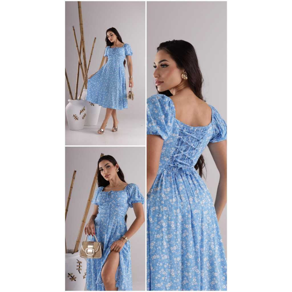 Vestido feminino elegante  Mídi camponesa   Elastex Cruzado nas Costa Moda 2026 tendencia em Oferta na Shopee