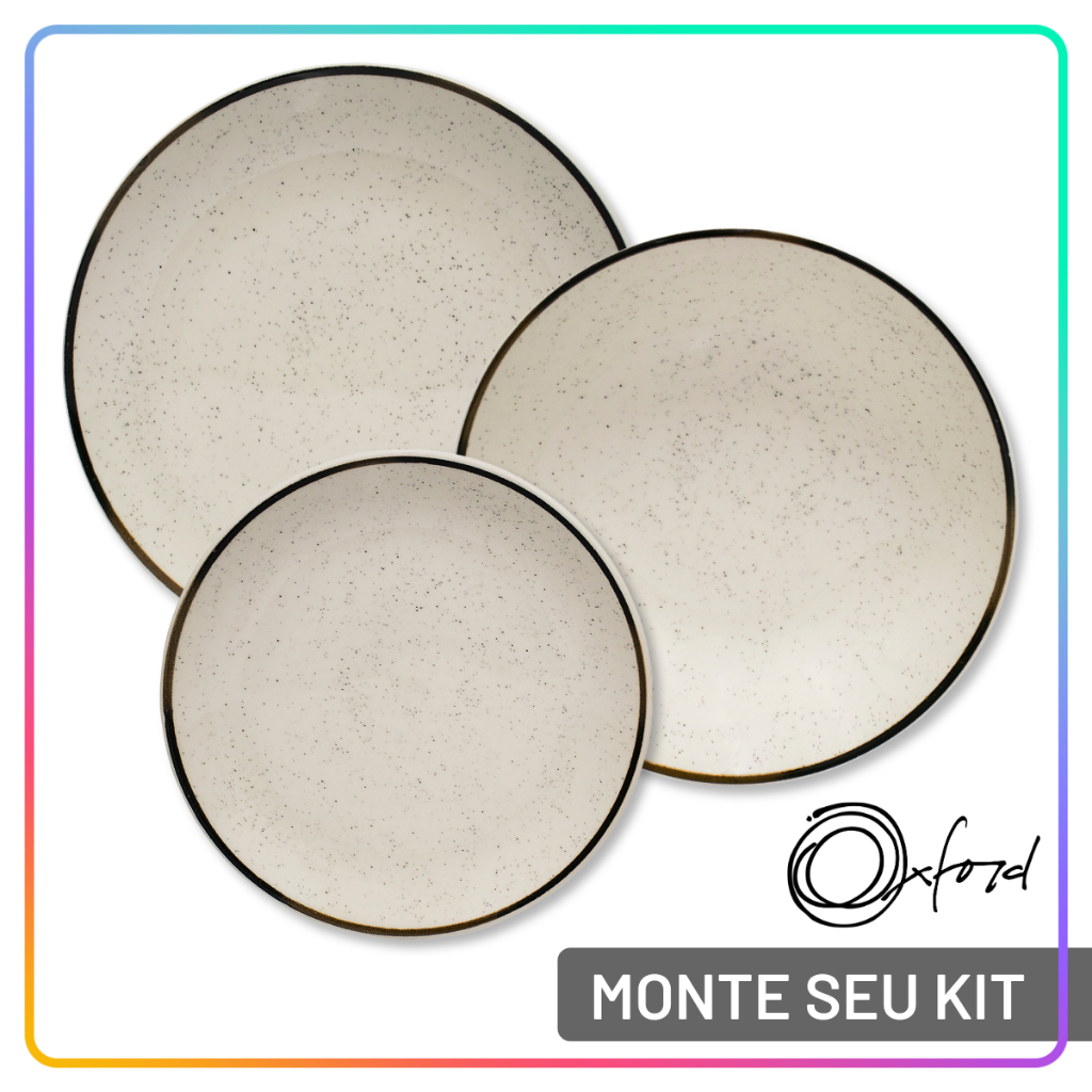 Aparelho de Jantar Oxford Brisa Jogo de Pratos Rasos, Fundos e Sobremesa Cerâmica com Opções de Kit