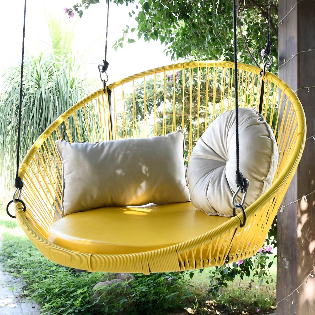Balanço + 2 Almofadas Kit Decoração Casa Jardim Pergolado Moderna Cadeira Suspensa Varanda Jardim