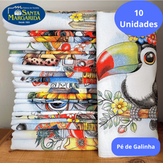 Pano De Prato Estampado Kit 10 Unidades Grande Grosso Santa Margarida Pé de Galinha em Oferta na Shopee