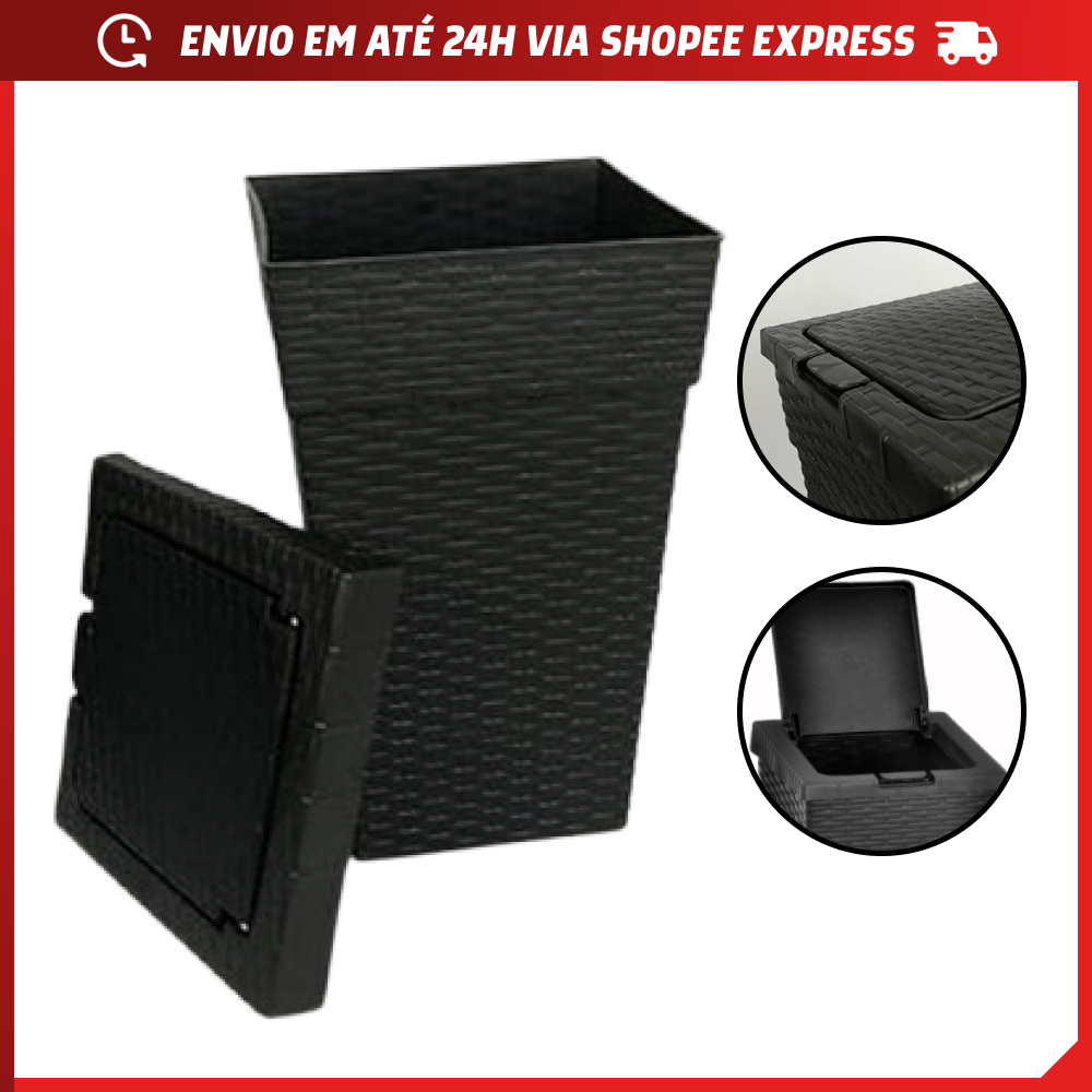 Lixeira 10 Litros Cesto Lixo Rattan Reforçada Tampa Click Banheiro Pia Escritório Cozinha em Oferta na Shopee