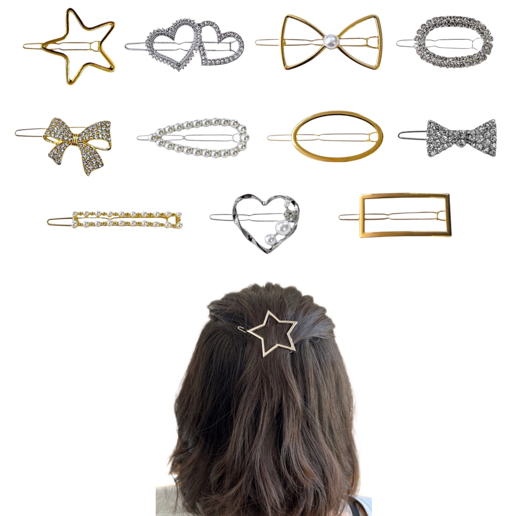 Presilha Para Cabelo Grampo Fivela Metal Prata Dourado Pedras Strass Pérola em Oferta na Shopee