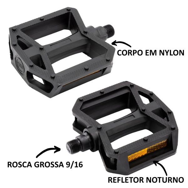 Pedal Bike Bicicleta Plataforma 9/16 Nylon Paco Rosca Grossa C/ Refletor PAR em Oferta na Shopee