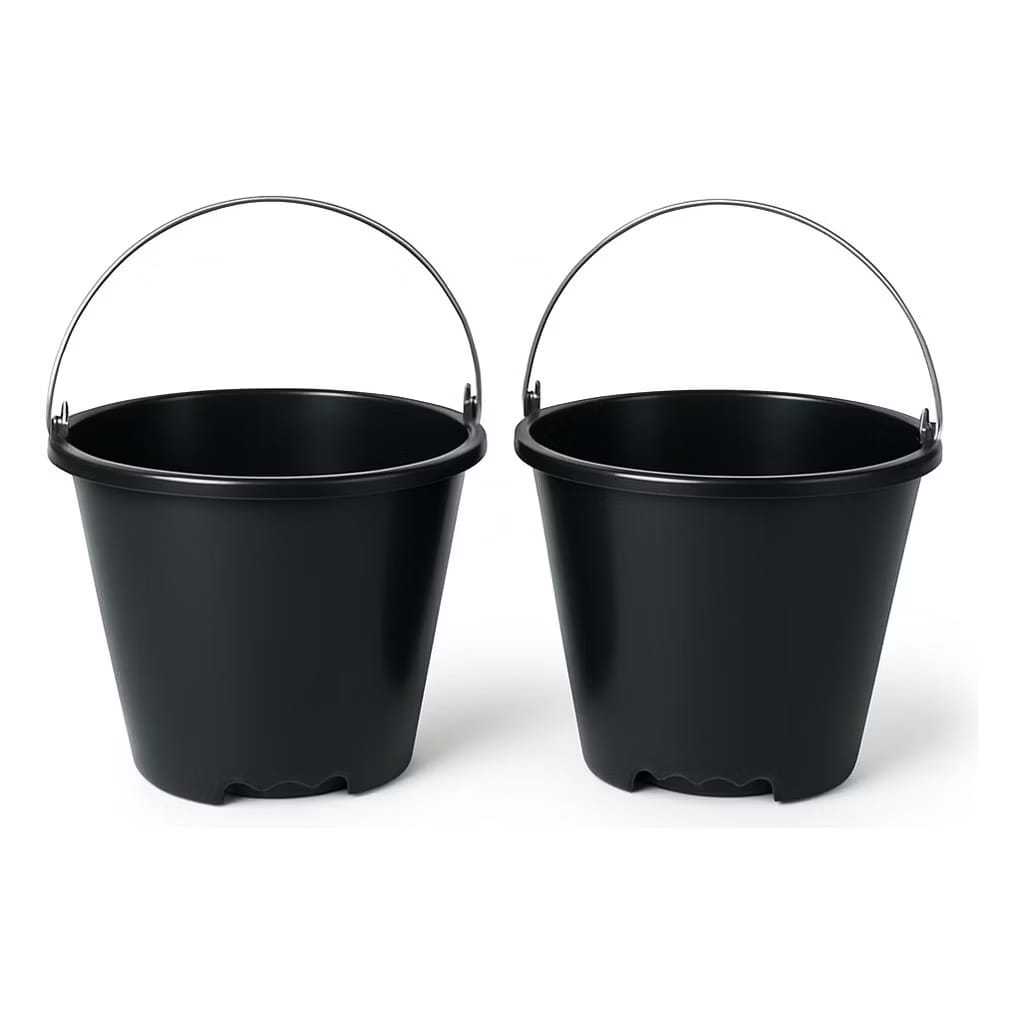 2 Baldes de 12 LT Reforçado Preto para Casa, Construção, jardim, com Pegador