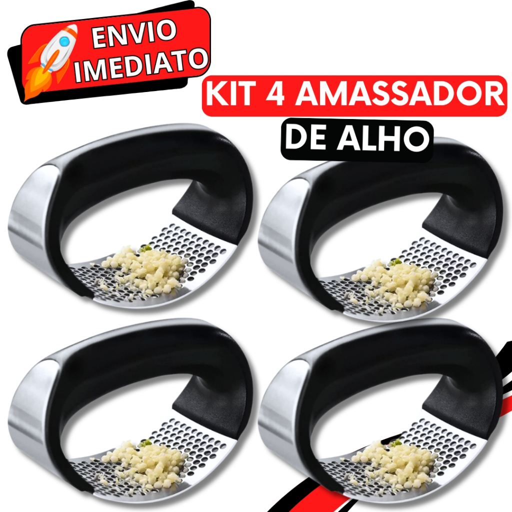 KIT 4 Triturador Amassador de Alho Cebola Batata Legume Aço Inox Manual Prático Multiuso Universal para Casa Cozinha