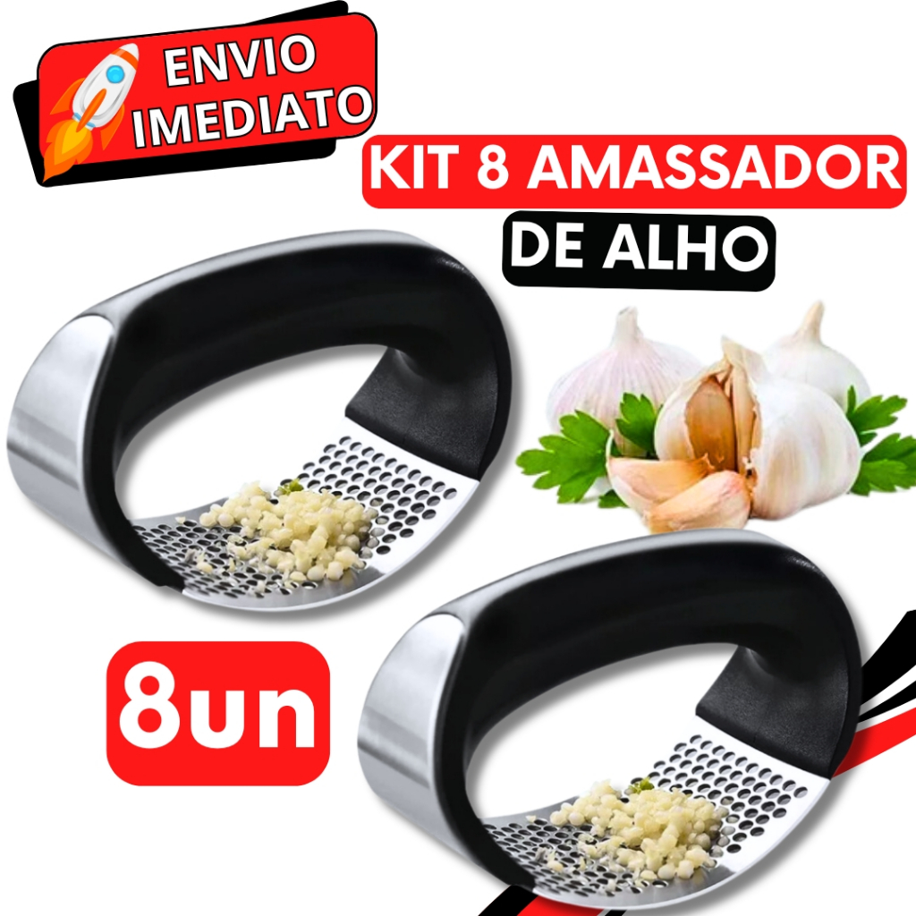 KIT 8 Triturador Amassador de Alho Cebola Batata Legume Aço Inox Manual Prático Multiuso Universal para Casa Cozinha