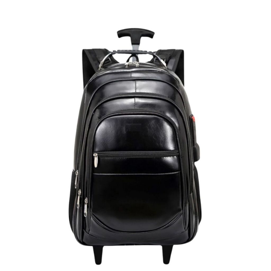Mochila De Couro Grande Com Rodinhas Resistente Prática Moderna