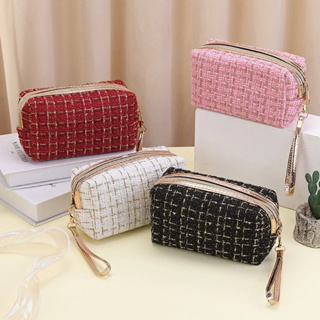 Estojo Necessaire Bolsa de Maquiagem Tweed com Alça  –  Compacta e Versátil Para Viagem ou Dia a Dia em Oferta na Shopee