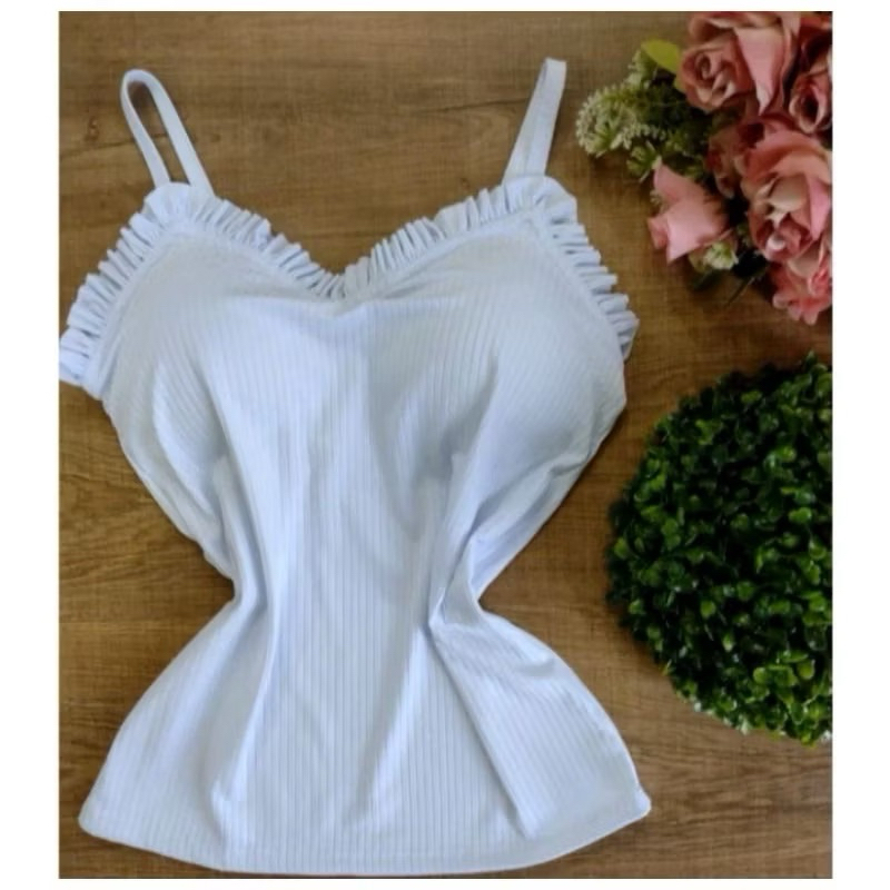 Blusa Regata Feminina Alcinha Babado Com Bojo