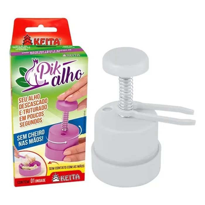 Descascador Triturador Picador Alho Processador Manual Keita Branco