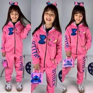 Conjunto Infantil Juvenil Menina Moletom Stitch Abrigo Inverno Quentinho Rosa Chiclete em Oferta na Shopee