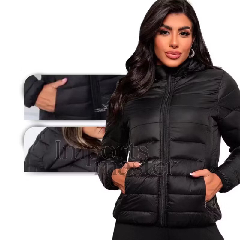 Jaqueta Bobojaco Feminina Capuz Removivel Preta lisa em Oferta na Shopee