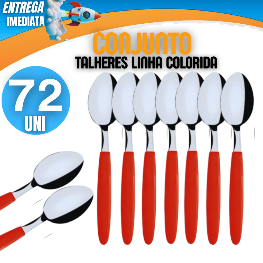 KIT Conjunto Jogo 72 Colher Talher Linha Colorida Linha Premium Cabo Plástico Inox Cozinha Variáveis Qualidade Eventos