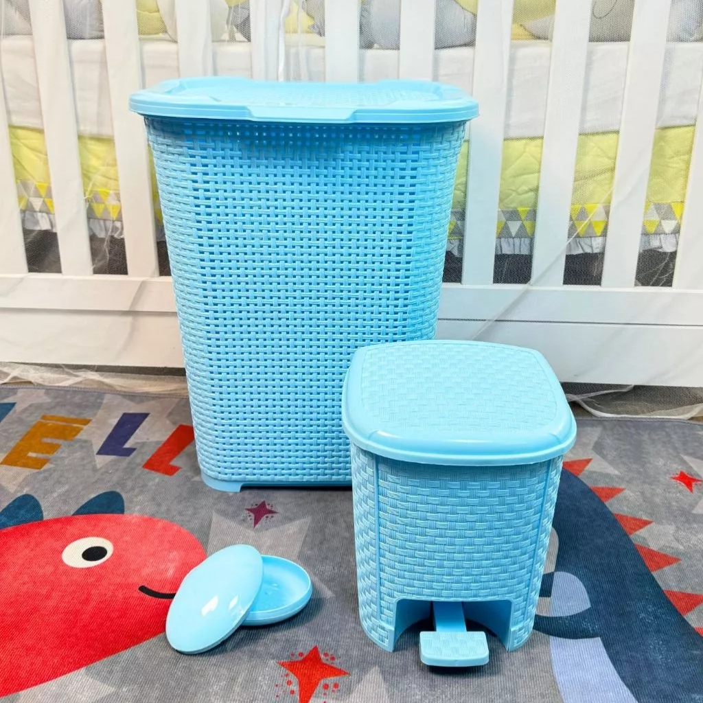 Conjunto de Banheiro Infantil Baby Com Lixeira 6L Cesto de Roupa 30L e Saboneteira oval Azul em Oferta na Shopee