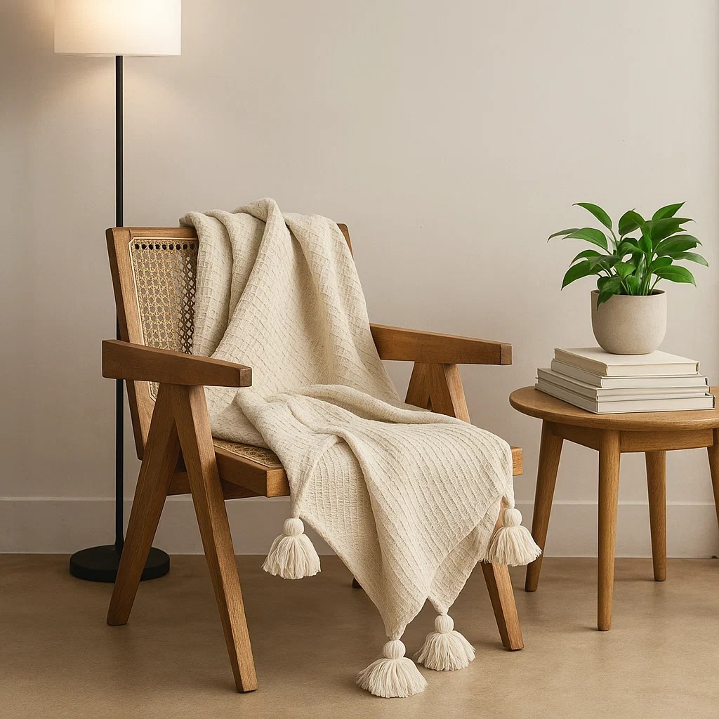 Manta Sofa Pompom 1,40M X 1,40M algodão xale sofa decorativo peseira rústica