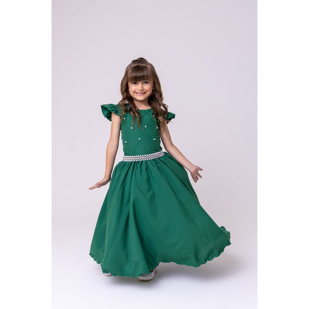 Vestido Longo Verde Bandeira Infantil Juvenil Formatura Florista Casamento Batizado Elegante Luxo Clássico