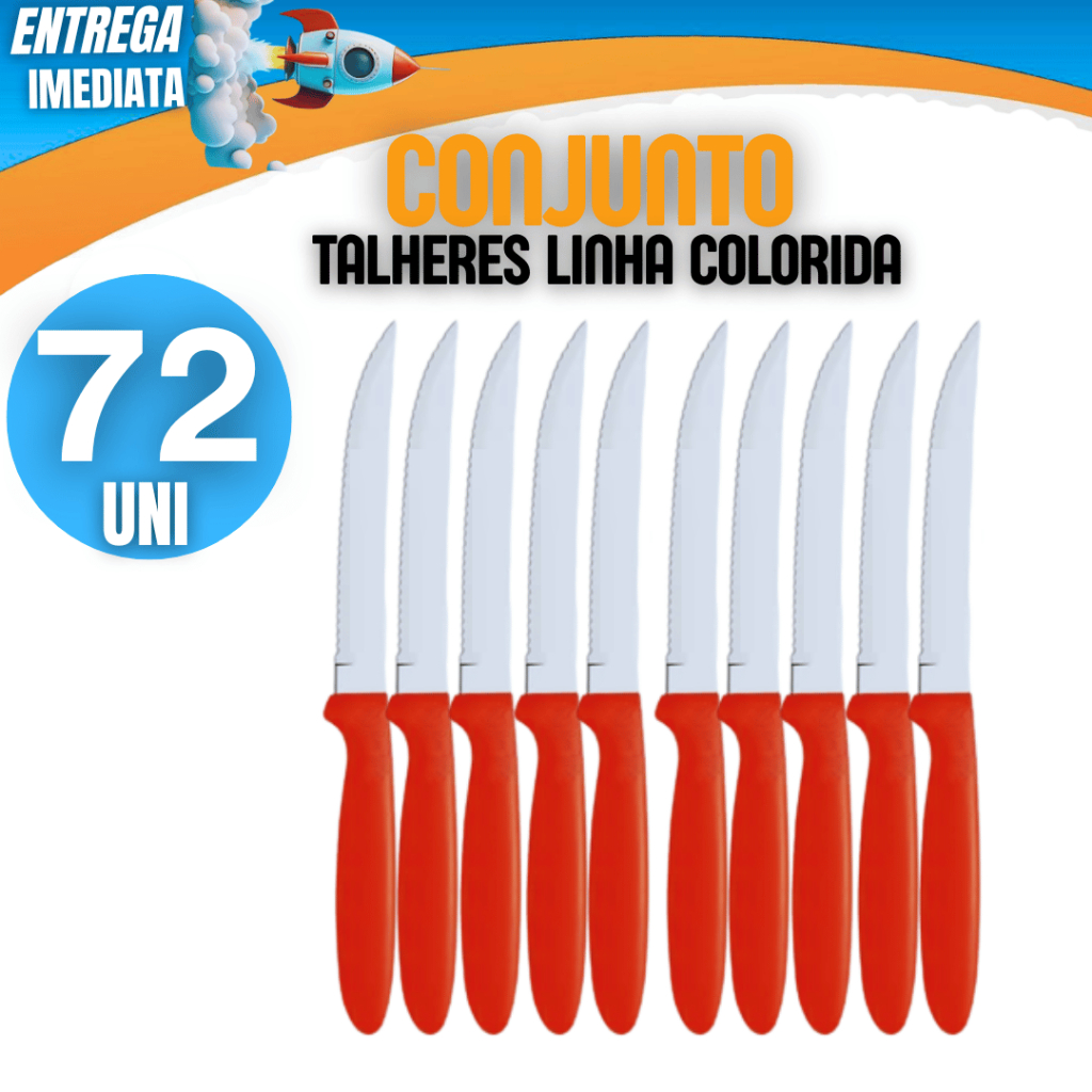 Conjunto 72 Facas Faca Talher Linha Colorida Linha Premium Cabo Plástico Inox Cozinha Variáveis Casa Cozinha Culinária