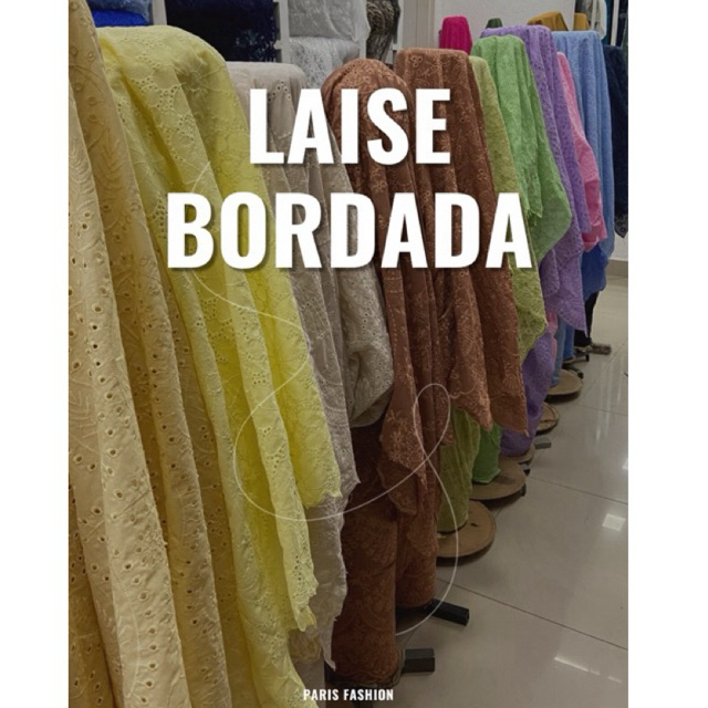 Tecido Laise/ Lese Bordada Floral 100% Algodão Barrado Duplo Branca/Cores 5 metros.