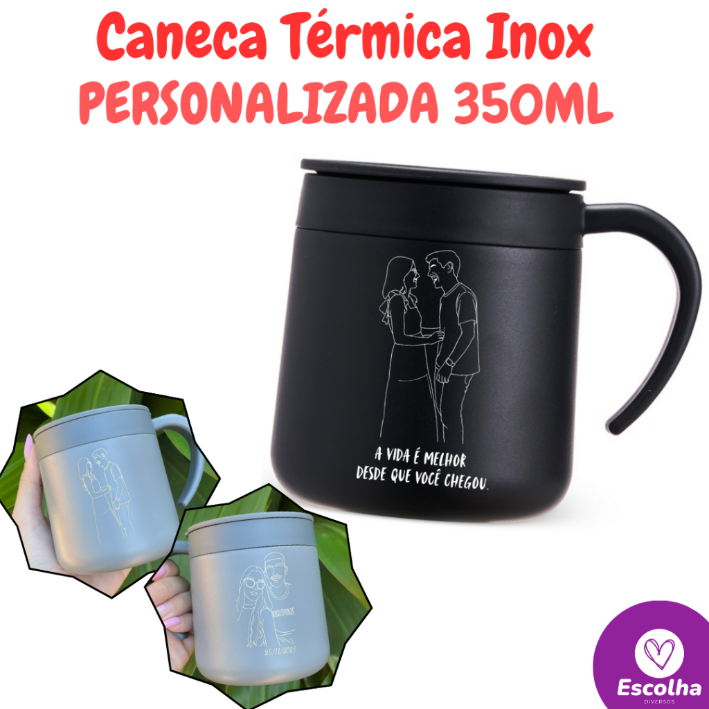 Caneca Térmica Personalizada Inox 350ml c/ Nome, Logo ou Frase - ENVIO IMEDIATO em Oferta na Shopee