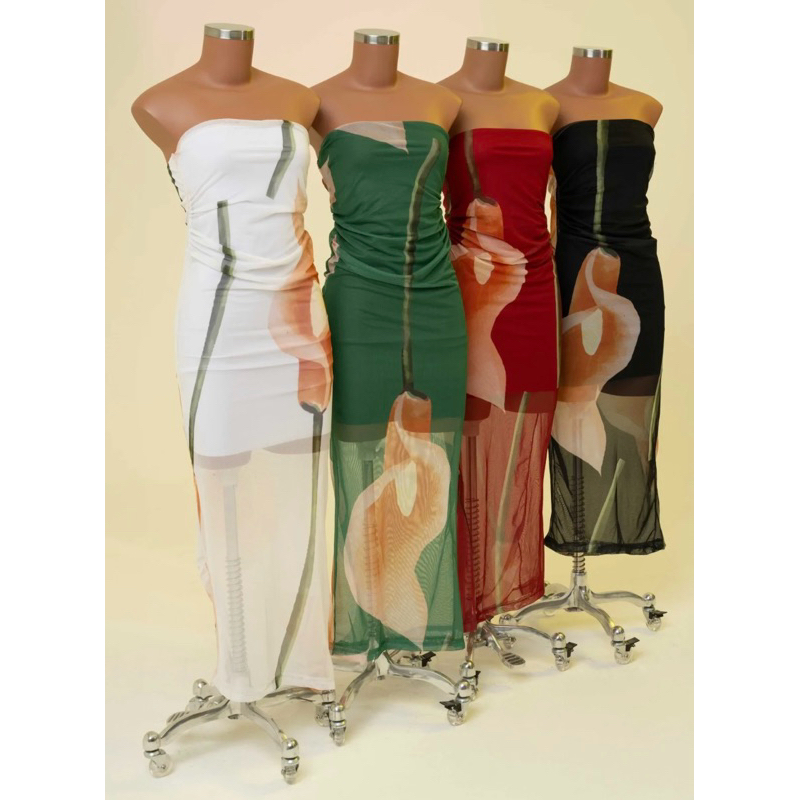 Vestido tomara que caia longo Tule farm de flor elegante fashion tendência moda inspiração farm