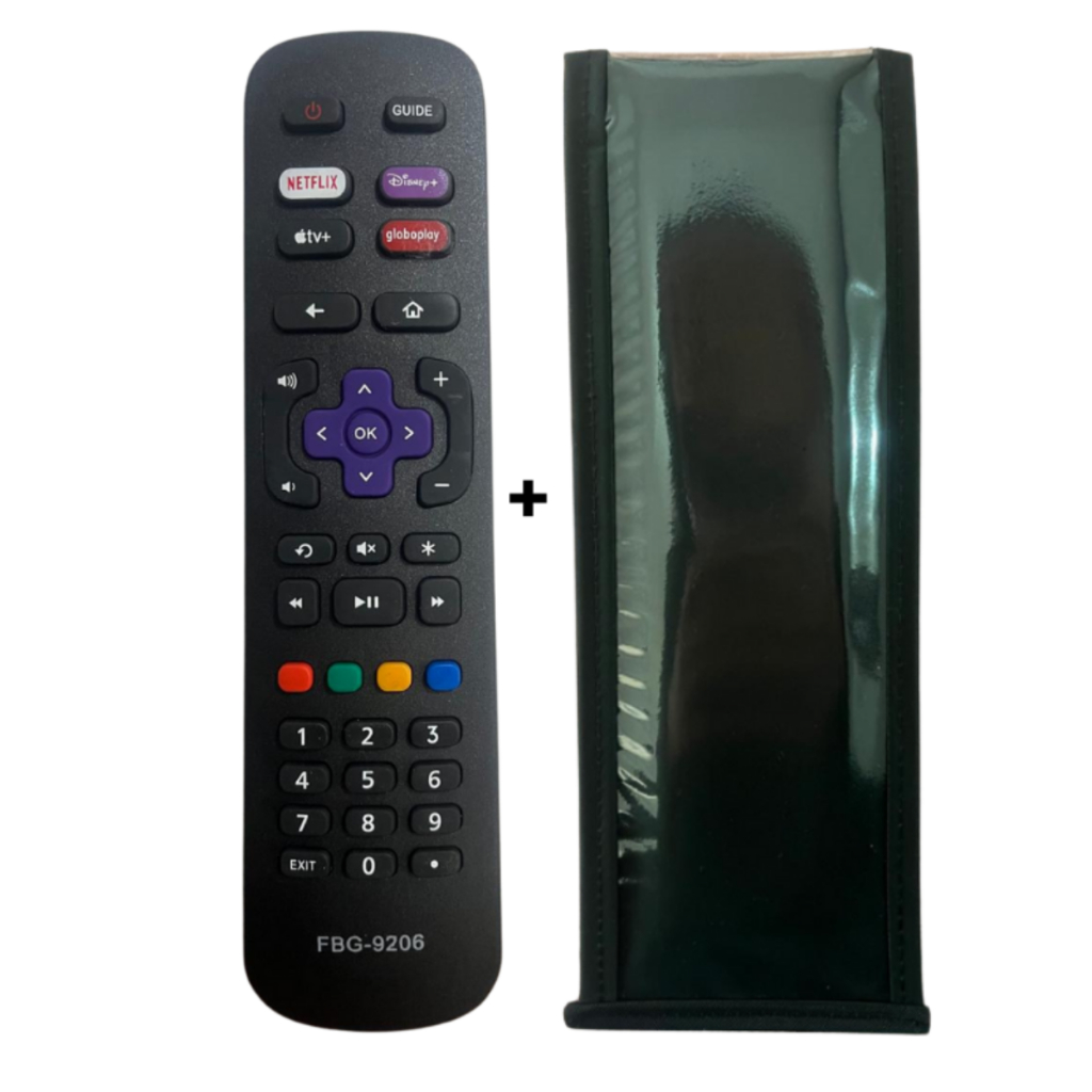 Kit Controle Remoto Tv Philco Roku Com Capinha Botão Apple TV Compatível com AOC