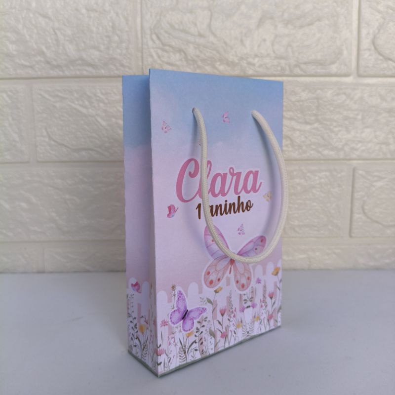 Sacolinha Personalizada Tema Jardim Encantado Borboletas Lembrancinha para Festa de Aniversário Sacolas