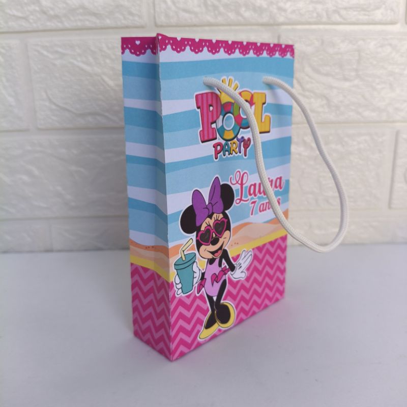 Sacolinha Personalizada Tema Minnie Pool Party Lembrancinha para Aniversário Sacolinha Surpresa