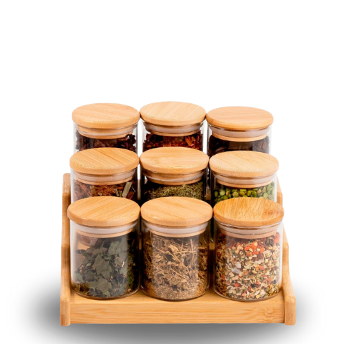 Potes Herméticos Vidro Bambu Cozinha 250ml