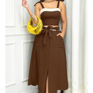 Conjunto Feminino Cropped e Saia Midi em Duna Linho – Luxo, Elegância e Tendência 2025 em Oferta na Shopee