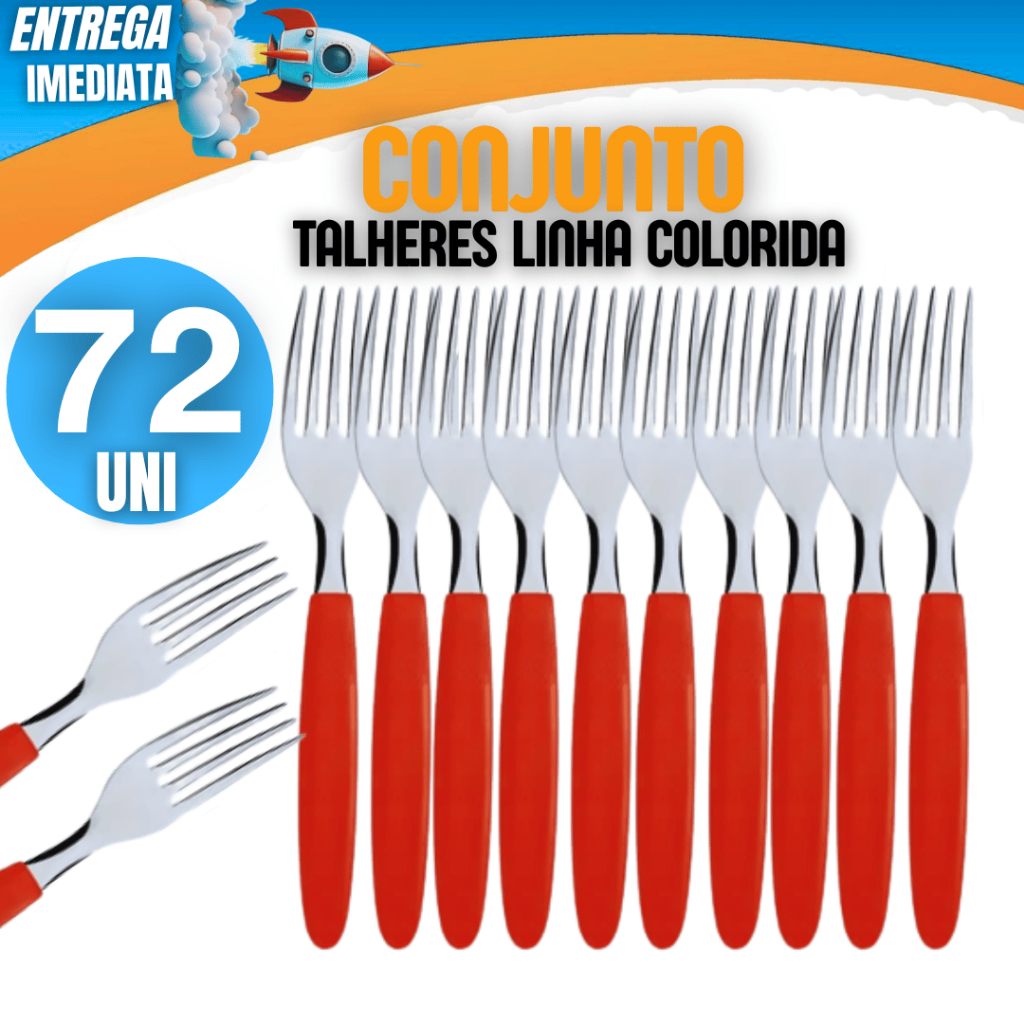 Conjunto 72 Garfos Garfo Talher Linha Colorida Linha Premium Cabo Plástico Inox Cozinha Variáveis Qualidade Resistência