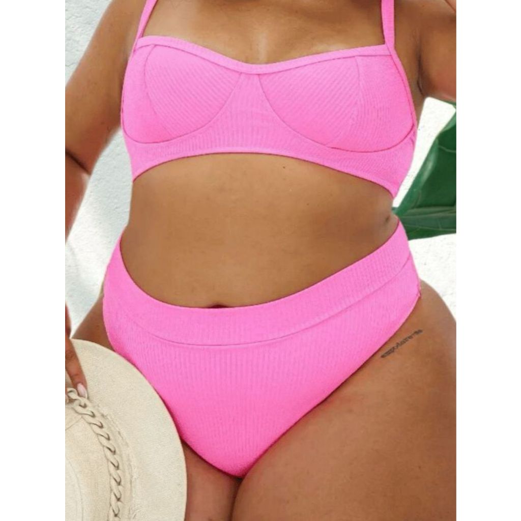 CONJUNTO DE BIQUINI FEMININO PLUS SIZE SEM BOJO TECIDO CANELADO