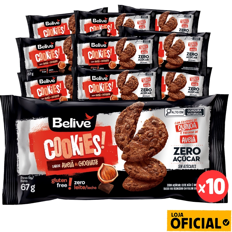 Kit 10 Cookies Avelã e Chocolate Sem Açúcar Sem Glúten Belive em Oferta na Shopee