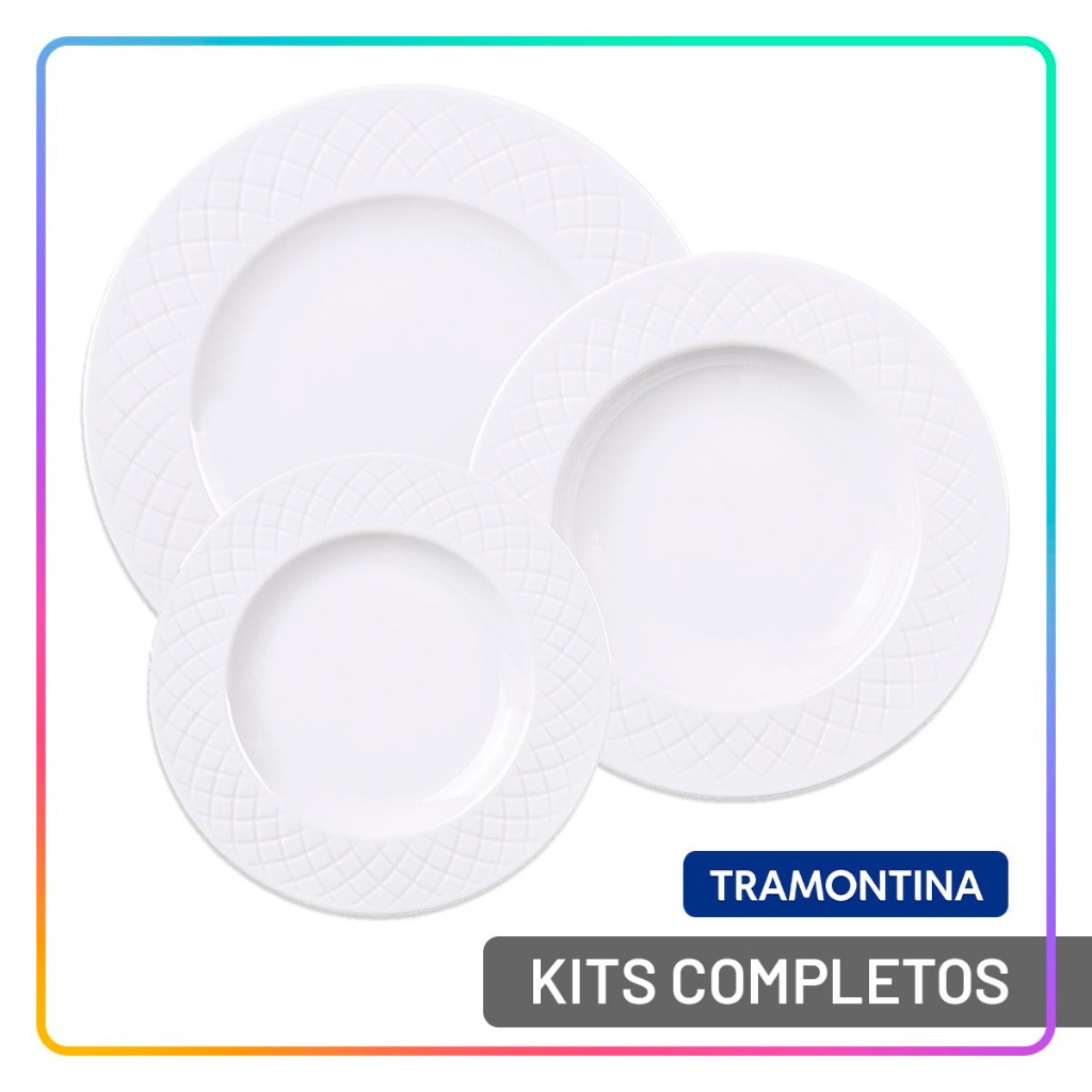 Aparelho de Jantar e Chá Tramontina Jogo de Pratos Rasos, Fundos e Sobremesa Porcelana Ing...