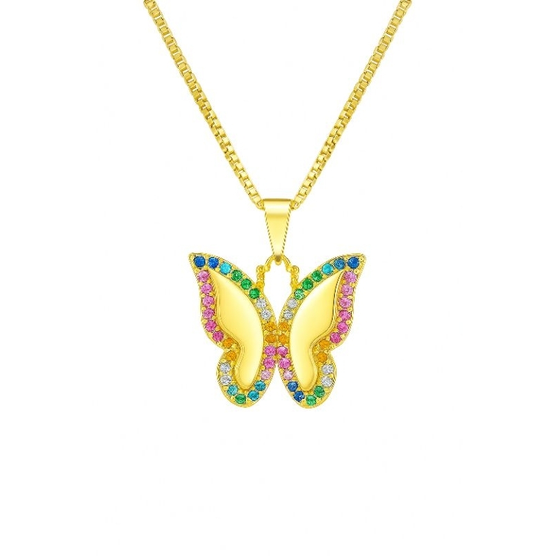 Colar Borboleta Feminino Semijoia Banho de Ouro Luxo Promoção Presente Para Mulher Dourado brilho Colorido