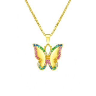 Colar Borboleta Feminino Semijoia Banho de Ouro Luxo Promoção Presente Para Mulher Dourado brilho Colorido