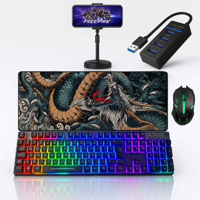 Kit Mobilador Fire Gamer Android Free Teclado Mouse Suporte Celular Jogos Hub 4 Portas Mouse Pad