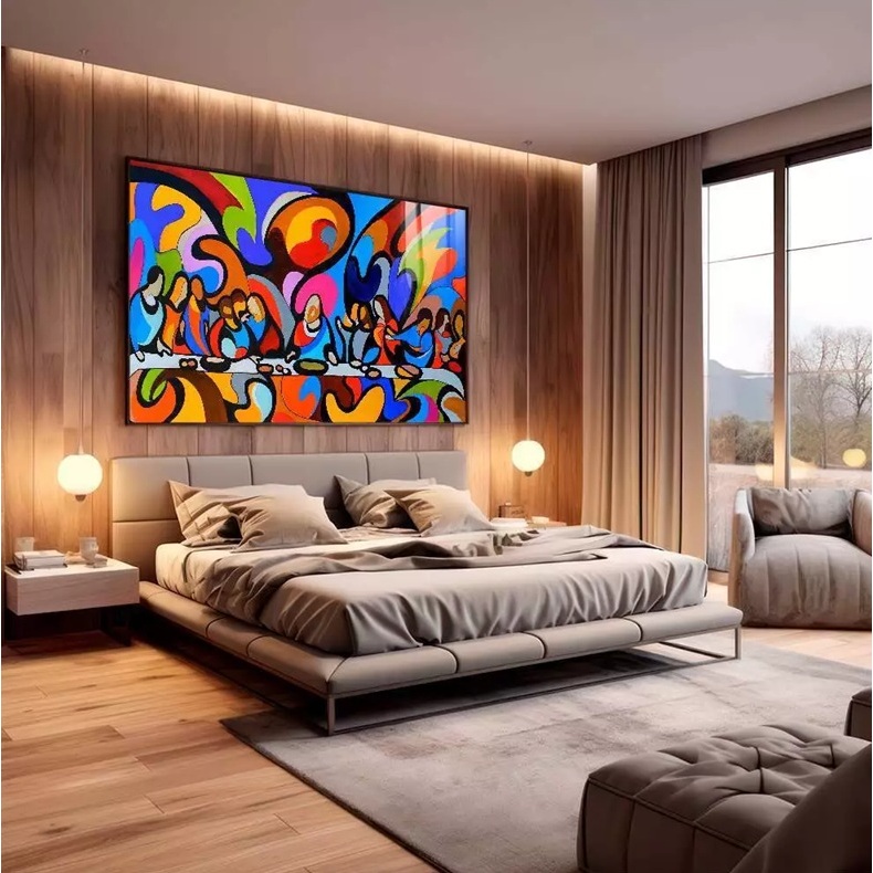 QUADRO TELA DECORATIVA 110X80 SANTA CEIA ABSTRATO GRAFITI 4K FULL HD PREMIUM