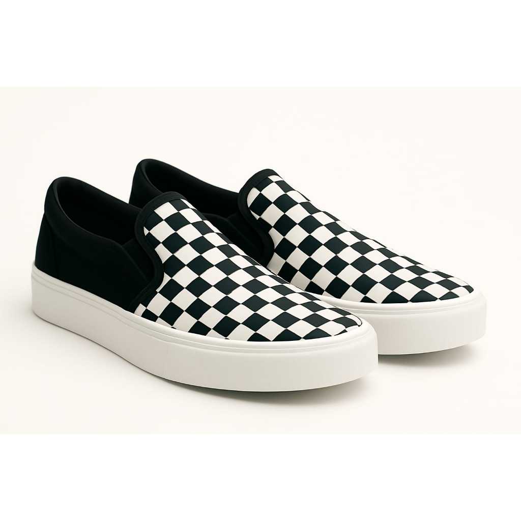 Tênis Sapatênis Iate Slip on Calce Fácil Hype Shoes - Xadrez Preto/Branco - Unissex em Oferta na Shopee