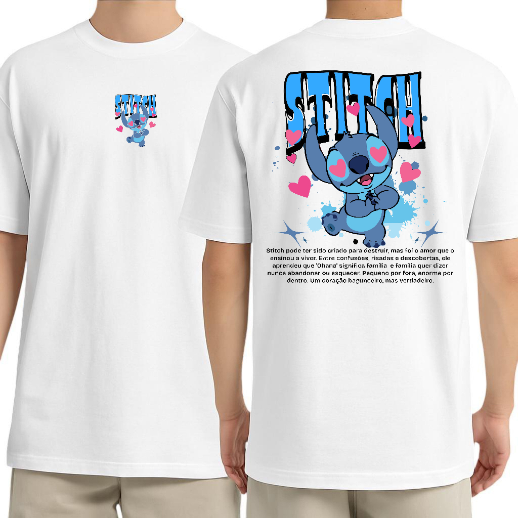 Kit 2 Camisetas Branca Casal Streetwear Lilo Stitch e Angel Masculina e Feminina Camisa Casal