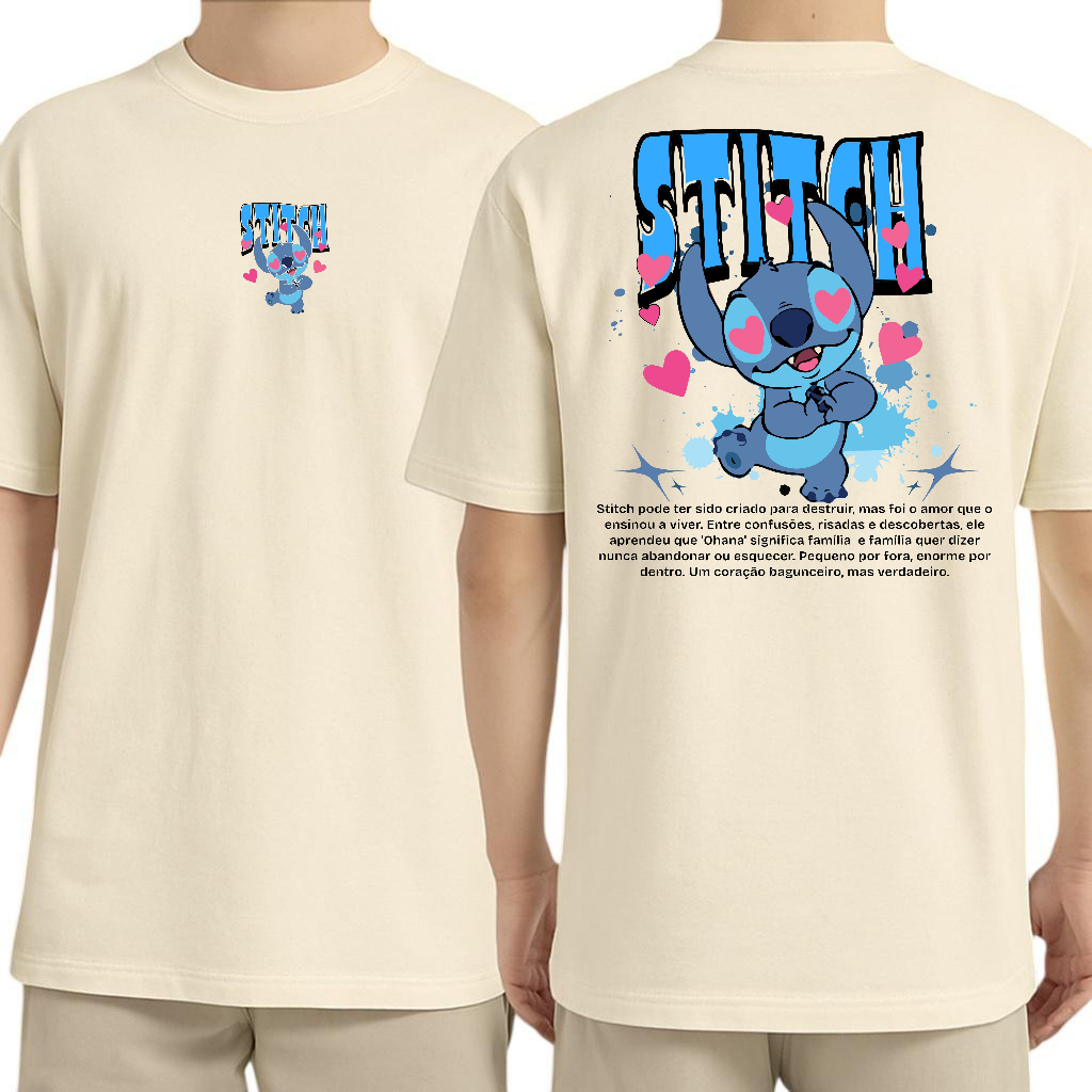 Kit 2 Camisetas Offwhite Casal Streetwear Lilo Stitch e Angel Masculina e Feminina Camisa Casal