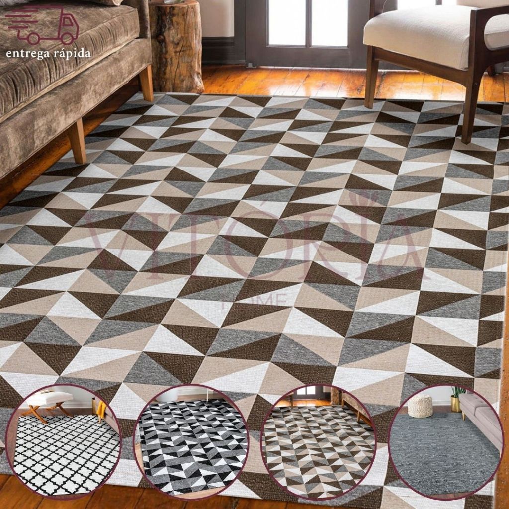 Tapete Jacquard 2,00 m x 1,40 m Antiderrapante Geométrico Sala Escritório Quarto Decorativo
