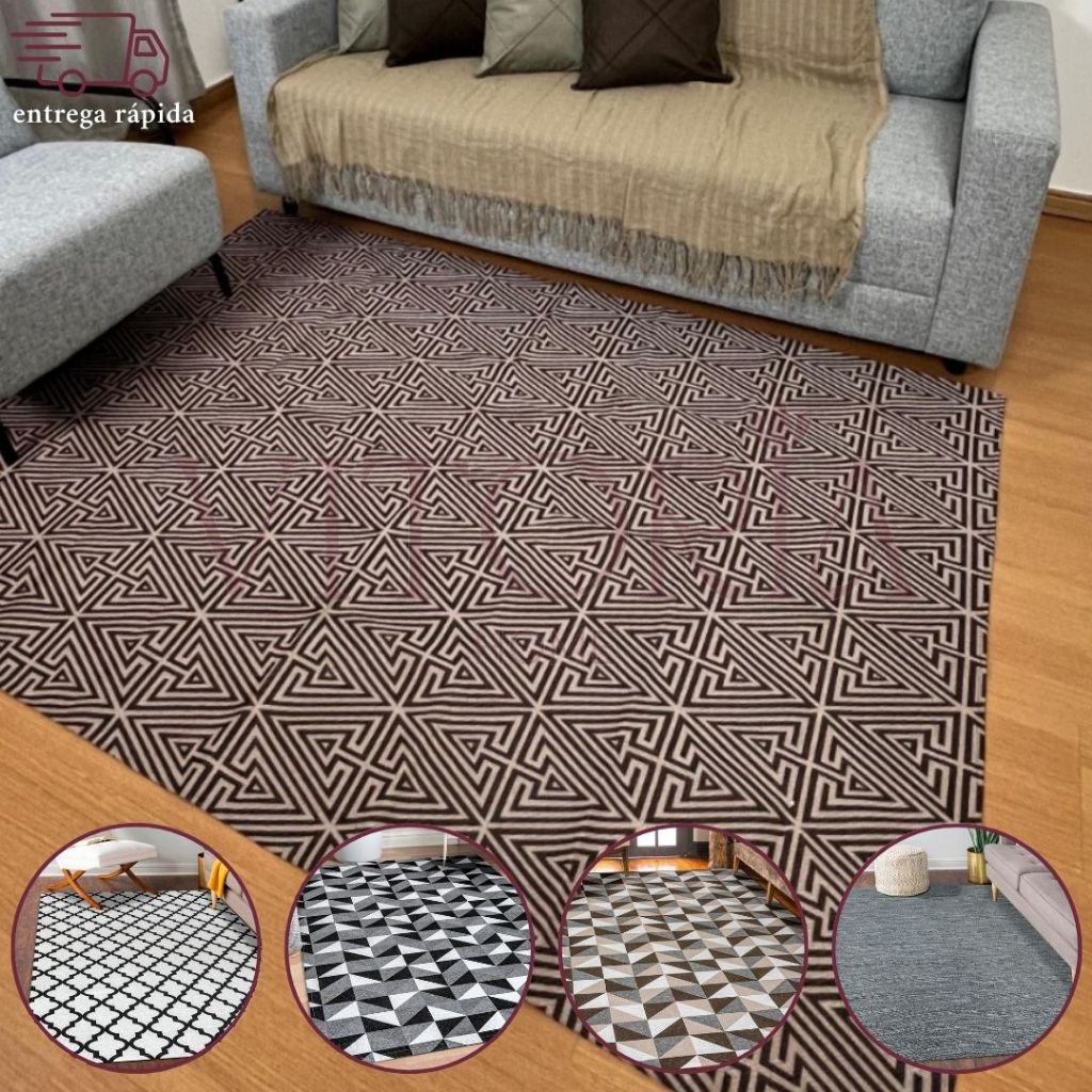 Tapete Jacquard 2,00 m x 1,40 m Antiderrapante Geométrico Sala Escritório Quarto
