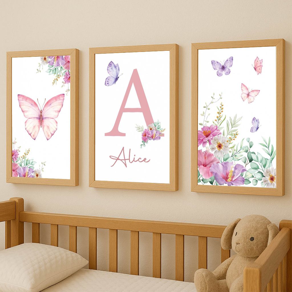 Quadros Decorativos Borboletas Com Nome, Decoração Quarto De Irmãs, Jardim, Moldura Fake, Floral em Oferta na Shopee